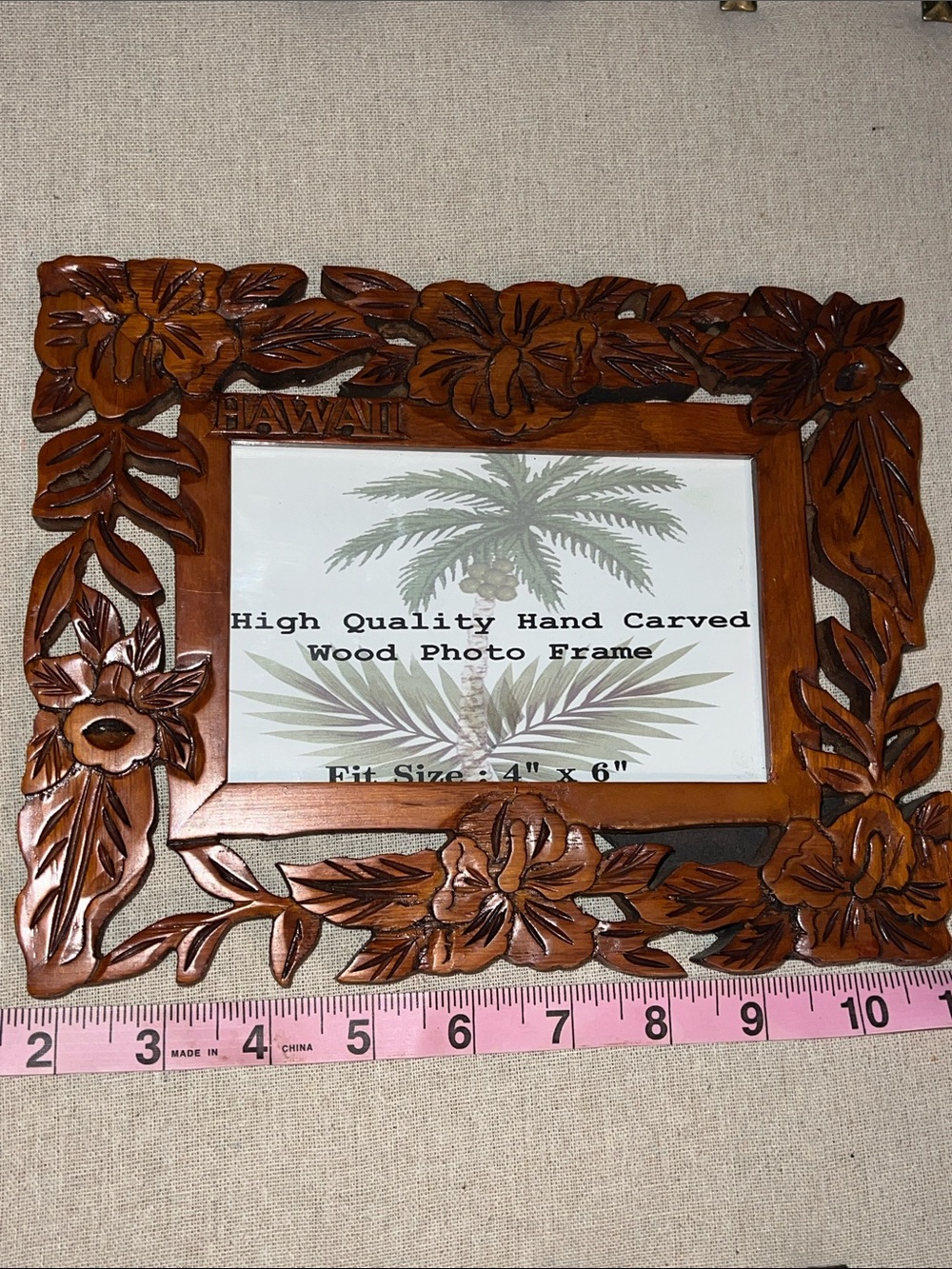Vintage Tiki Products Hand Carved Wood Hawaii Photo Frame 4x6